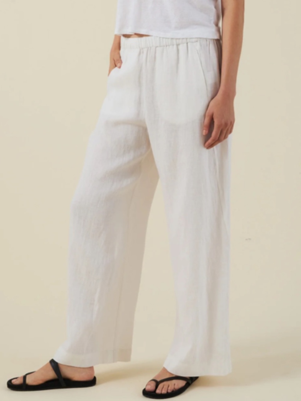 Velvet by Graham & Spencer Stephanie Linen Wide Leg Pant Beach Ivory S